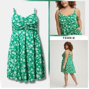 Torrid Green Dress - Mini Challis Skater, Daisy